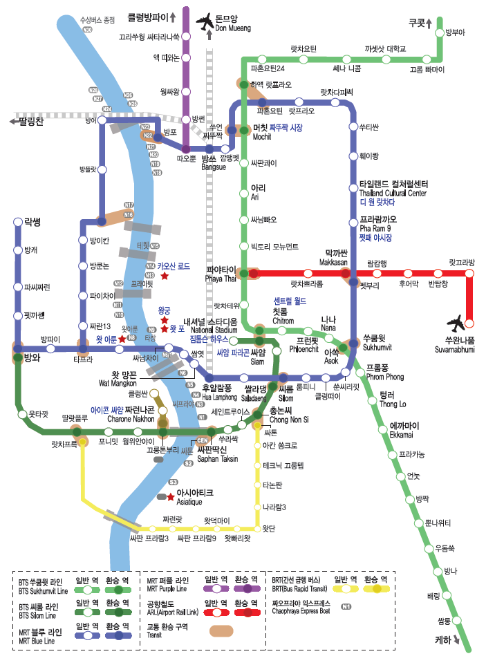 방콕 BTS와 MRT 노선도